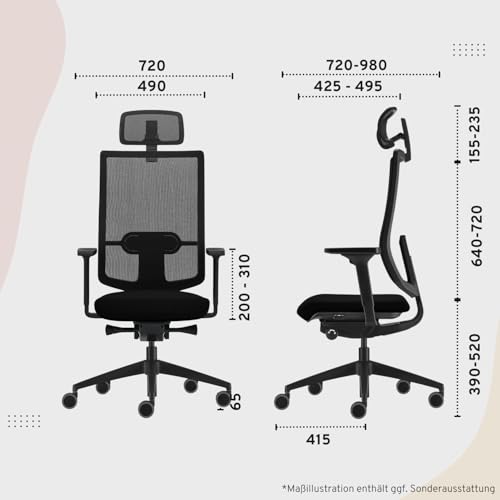 Sedus se:do Pro Light, Drehstuhl, Bürostuhl, Netzmembran Schwarz, Schiebesitz, Armlehnen und Rückenlehne verstellbar, Höhenverstellbar , Kunststoff, 40-52cm, bis 130kg Belastbar, 23° Öffnungswinkel