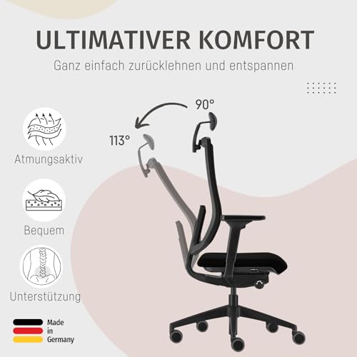 Sedus se:do Pro Light, Drehstuhl, Bürostuhl, Netzmembran Schwarz, Schiebesitz, Armlehnen und Rückenlehne verstellbar, Höhenverstellbar , Kunststoff, 40-52cm, bis 130kg Belastbar, 23° Öffnungswinkel