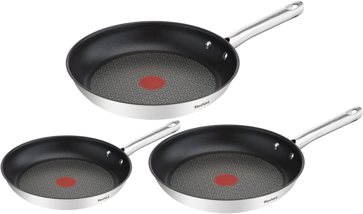 Tefal Duetto 3-teiliges Pfannenset 20,24 und 28 cm, Bratpfannen mit Thermo-Signal bei idealer Brattemperatur, Pfannen induktionsgeeignet für alle Herdarten, auch für Induktionsherde, A704S3