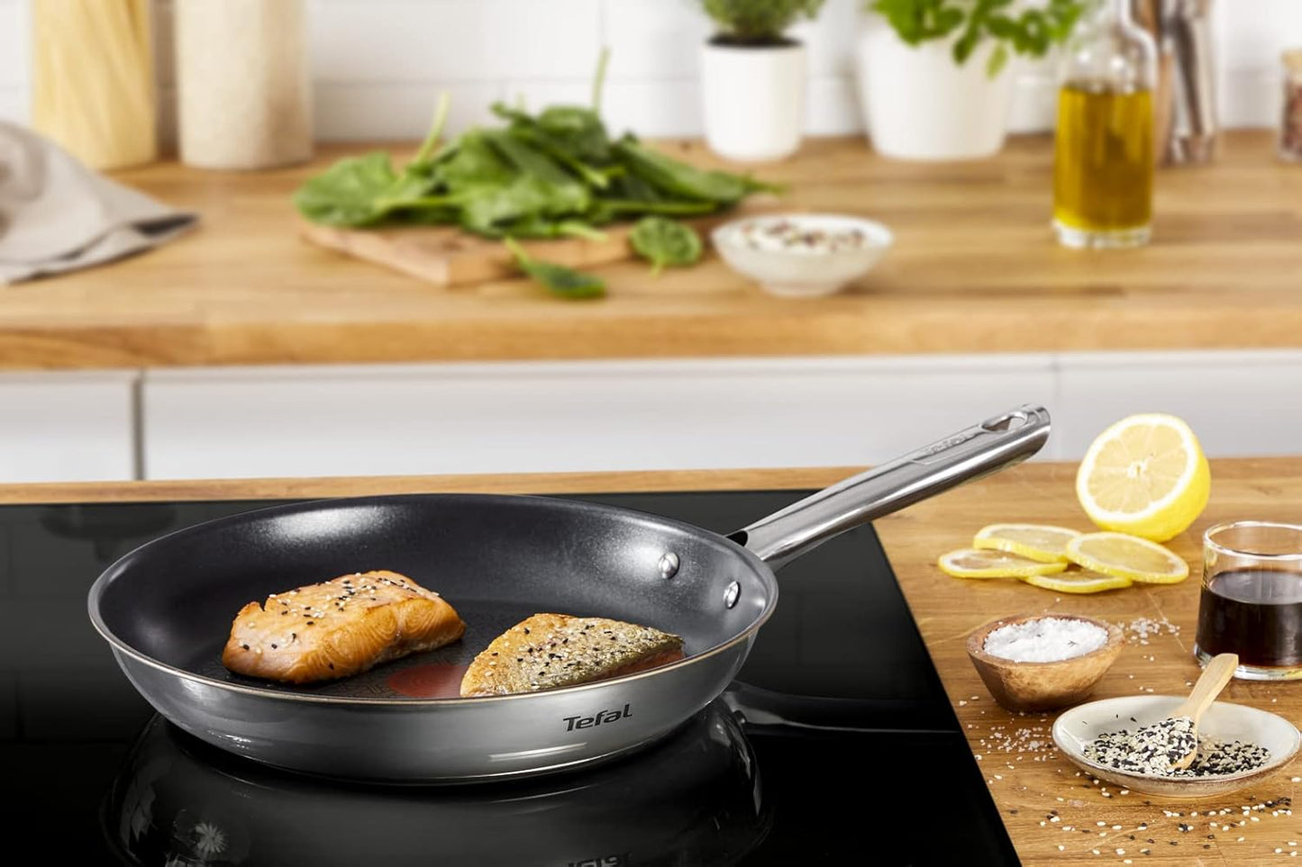 Tefal Duetto 3-teiliges Pfannenset 20,24 und 28 cm, Bratpfannen mit Thermo-Signal bei idealer Brattemperatur, Pfannen induktionsgeeignet für alle Herdarten, auch für Induktionsherde, A704S3
