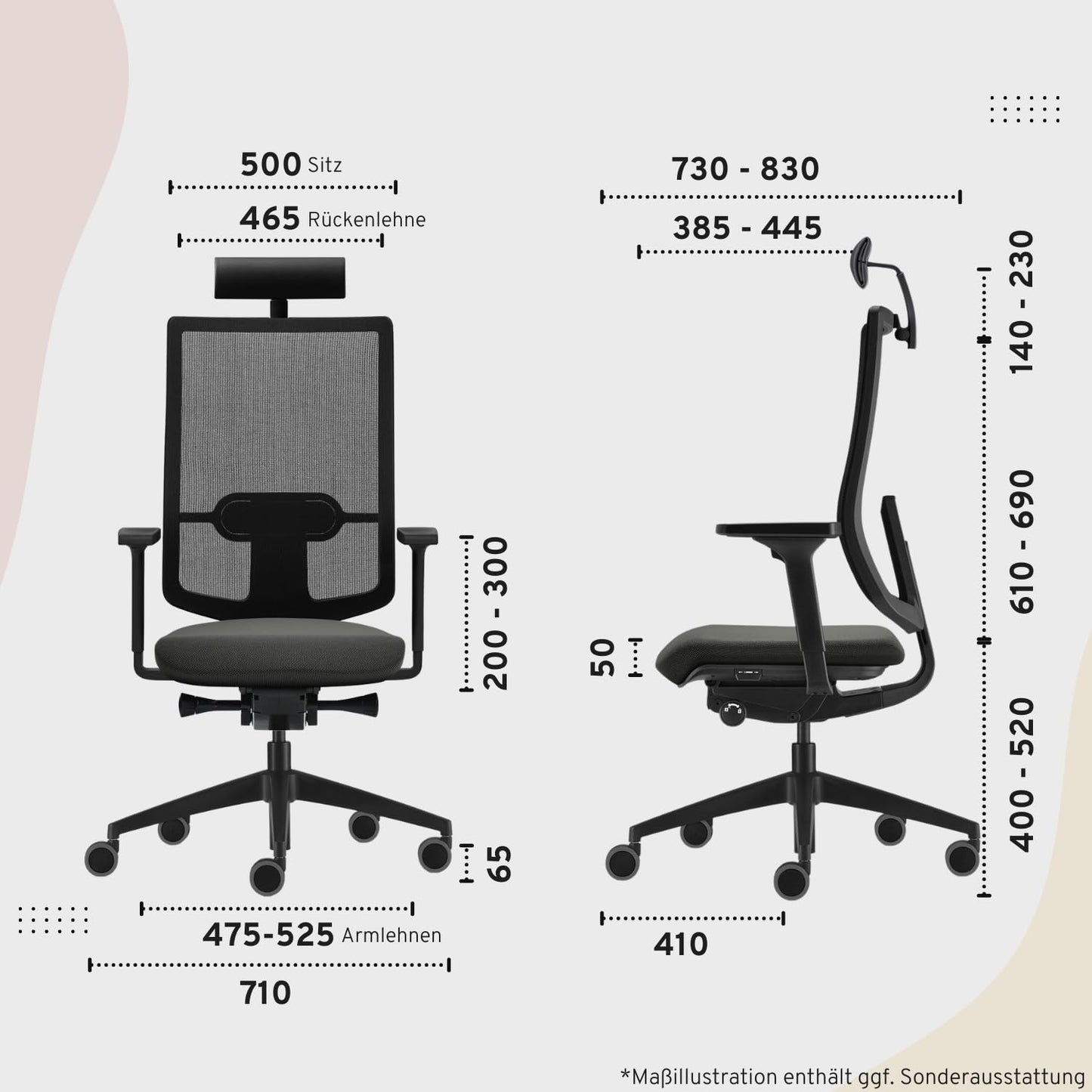 Sedus se:do Pro Light, Drehstuhl, Bürostuhl, Netzmembran Schwarz, Schiebesitz, Armlehnen und Rückenlehne verstellbar, Höhenverstellbar , Kunststoff, 40-52cm, bis 130kg Belastbar, 23° Öffnungswinkel