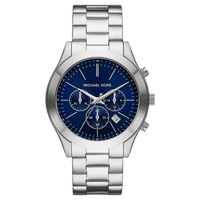 Michael Kors Chronograph Runway Slim MK8917 Herren Uhr aus Edelstahl mit blauem Zifferblatt und silbernem Armband