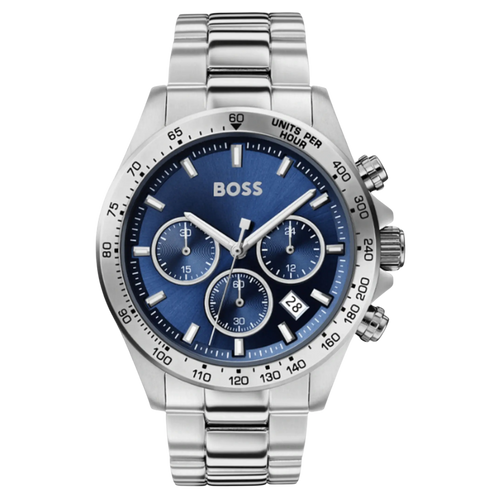 BOSS Herren Chronograph Hero 1513755 aus Edelstahl mit blauem Chronographen-Zifferblatt