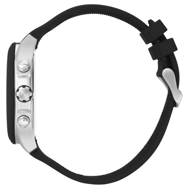 Seitenansicht des BOSS Velocity 1513716 Herren Chronographen mit schwarzem Armband