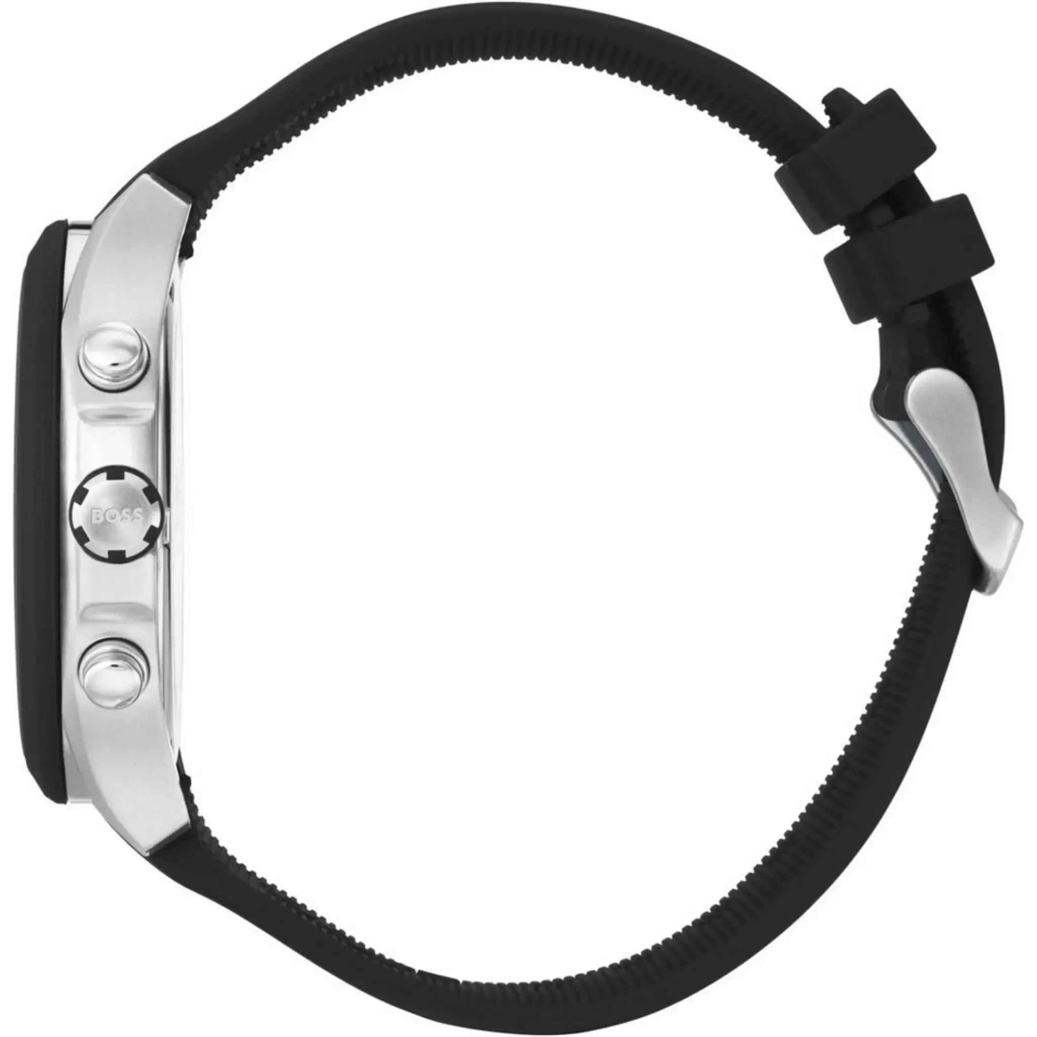 Seitenansicht des BOSS Velocity 1513716 Herren Chronographen mit schwarzem Armband