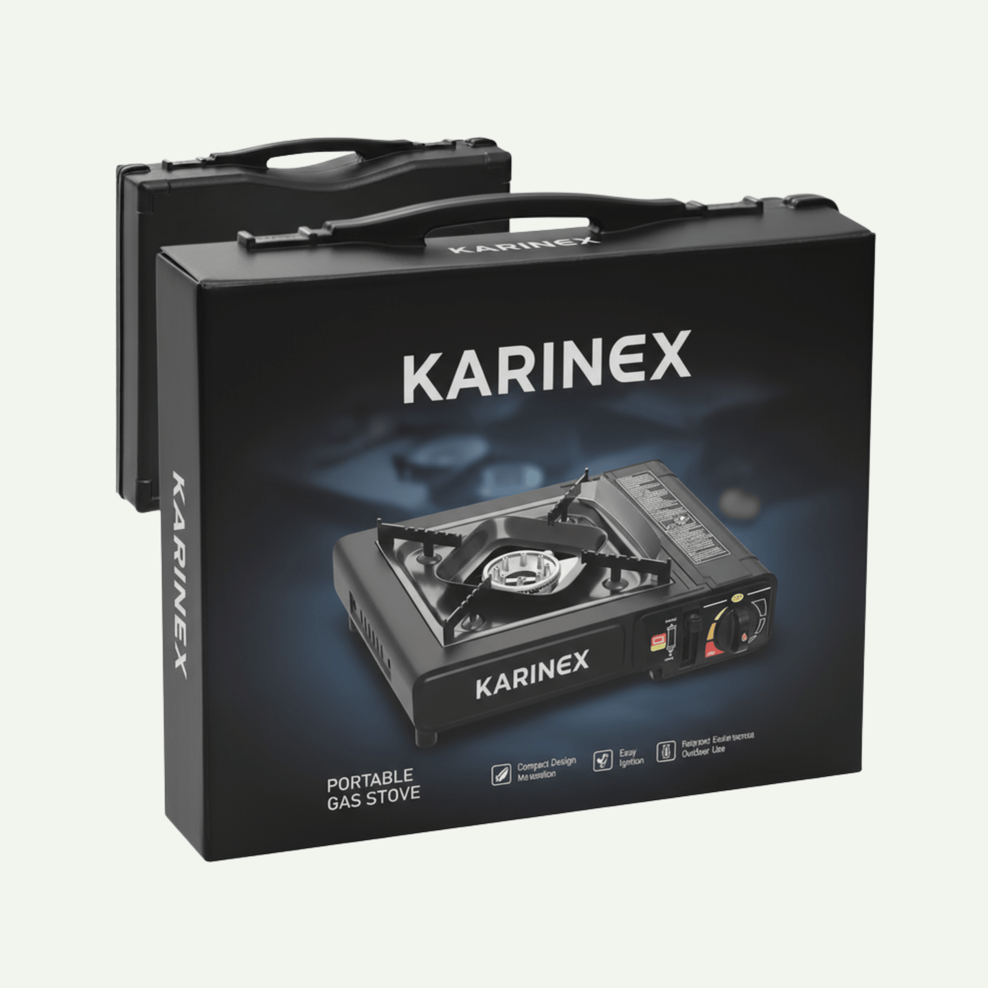 Gaskocher 1-flammig mit Piezozündung, Campingkocher für Gaskartuschen MSF-1a 227 g, Camping Herd mit Tragekoffer - Ideal für Outdoor (1-flammiger Gaskocher + 4 Gaskartuschen) - karinex