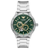 Emporio Armani Herren Automatikuhr AR60053 aus Edelstahl mit grünem skelettiertem Zifferblatt und Automatikwerk
