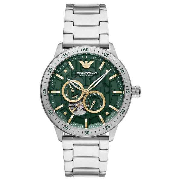 Emporio Armani Herren Automatikuhr AR60053, grünes Skelett-Zifferblatt, 43 mm