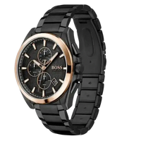 Hugo Boss 1513885 schwarze Herrenuhr mit roségoldenem Gehäuse – Vorderansicht mit Edelstahlarmband