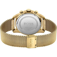 Rückansicht des goldenen Hugo Boss Chronographen mit Edelstahlgehäuse und goldfarbenem Mesharmband - Bild 3