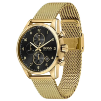 Schrägansicht der BOSS Chronograph Herrenuhr 1513838 in Gold mit Edelstahlgehäuse