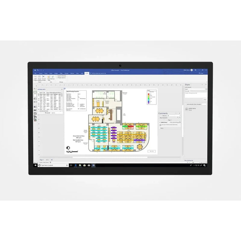 Diagrammeditor von Microsoft Visio 2021 Professional mit einer detaillierten Grundriss- und Raumplan-Visualisierung auf dem Desktop.