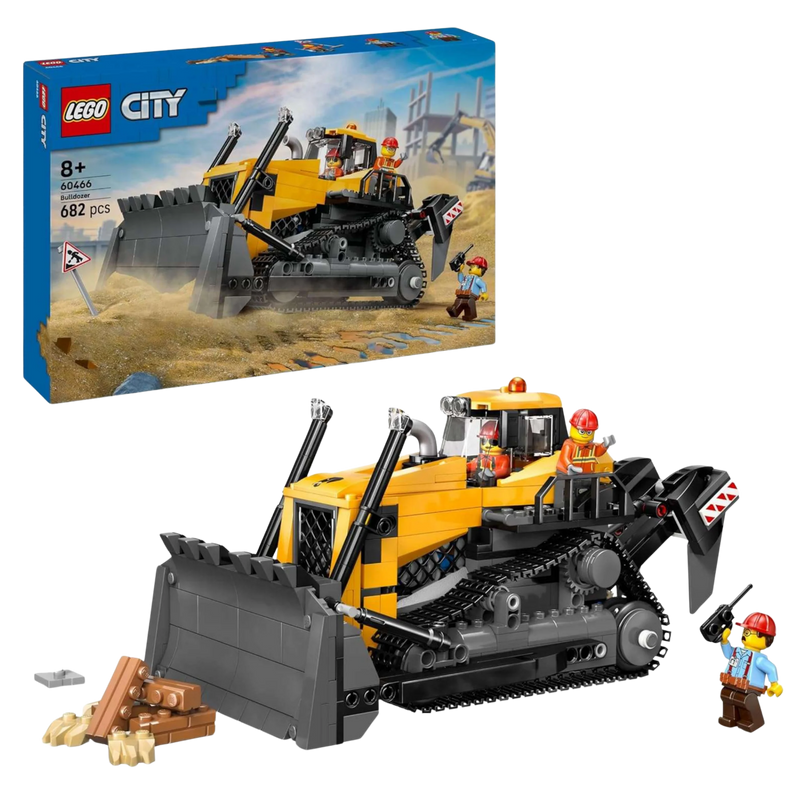 LEGO City Gelber Bulldozer (60466) – detailreiches Bauset mit Bulldozer, Minifiguren und Zubehör