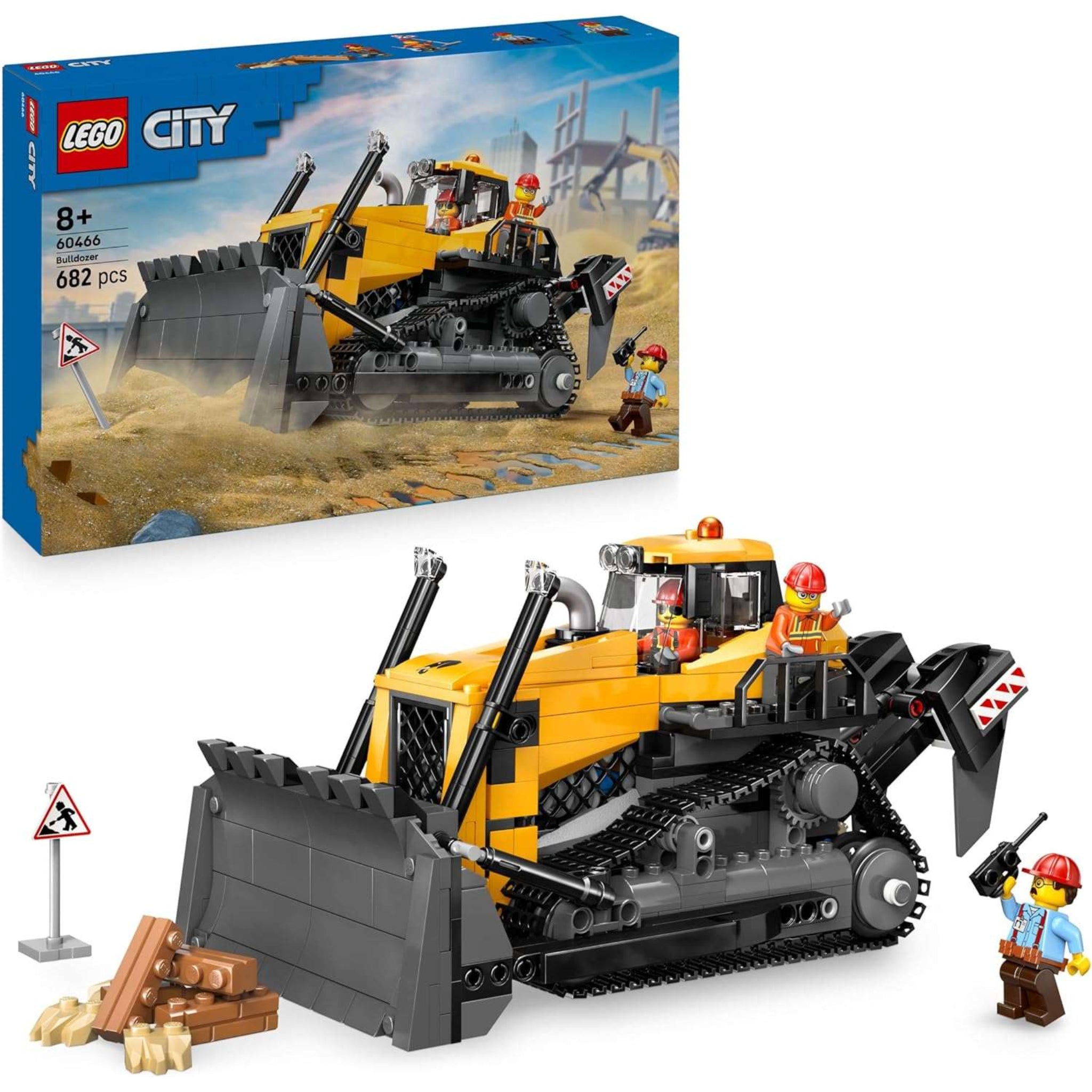 LEGO City Gelber Bulldozer (60466) – detailreiches Bauset mit Bulldozer, Minifiguren und Zubehör

