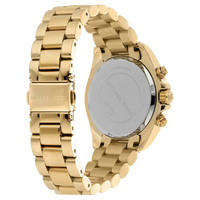 Rückseite der Michael Kors Bradshaw MK5605 Chronograph Damenuhr aus goldfarbenem Edelstahl mit Gehäuseboden