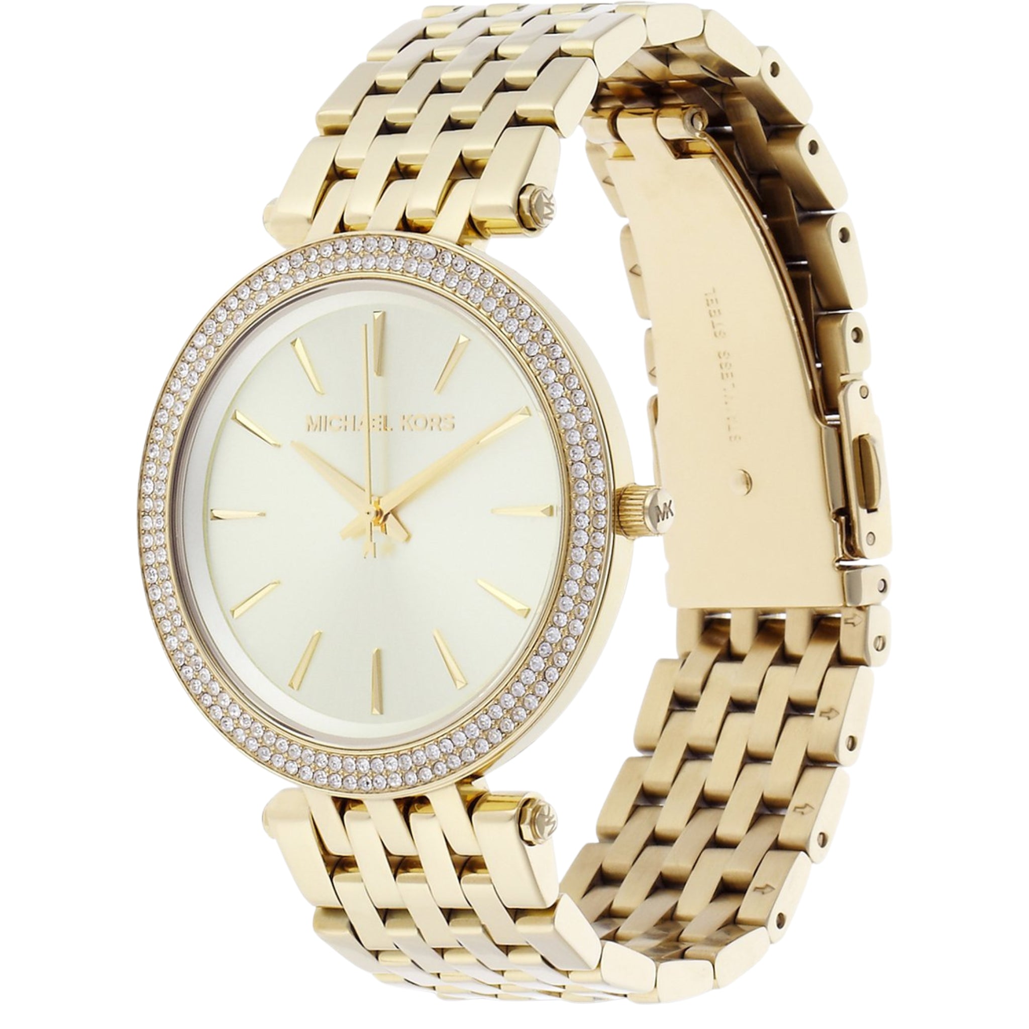 Detailansicht der Michael Kors Darci MK3191 Damenuhr in Gold mit Edelstahlgehäuse und Zifferblatt