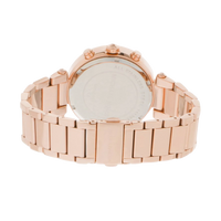 Rückseite der Michael Kors Chronograph Parker MK5491 Damenuhr aus roségoldenem Edelstahl mit Gehäuseboden