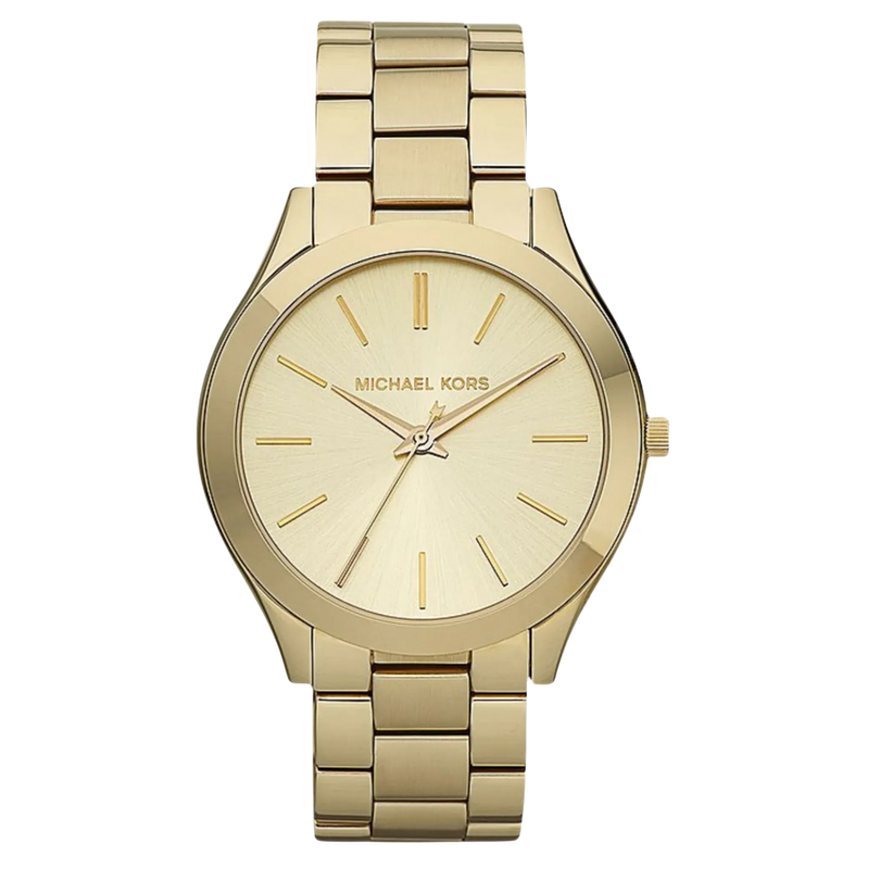 Michael Kors Damenuhr Runway Slim MK3179 in Gold mit rundem Zifferblatt und Edelstahlarmband