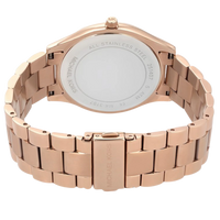 Rückseite der Michael Kors Runway Slim MK3197 Damenuhr aus roségoldenem Edelstahl mit Gehäuseboden