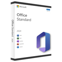 Verpackung von Microsoft Office Standard 2024 für Windows, zeigt Symbole für Word, Excel, OneNote, PowerPoint, Outlook und Publisher