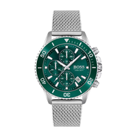 Hugo Boss Admiral 1513905 Herrenuhr mit grünem Zifferblatt, silbernem Edelstahlgehäuse und Mesharmband