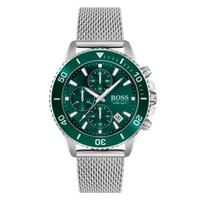 Hugo Boss Admiral 1513905 Herrenuhr mit grünem Zifferblatt, silbernem Edelstahlgehäuse und Mesharmband