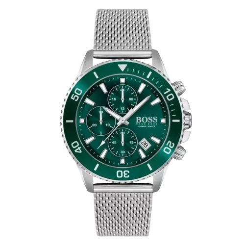 Hugo Boss Admiral 1513905 Herrenuhr mit grünem Zifferblatt, silbernem Edelstahlgehäuse und Mesharmband