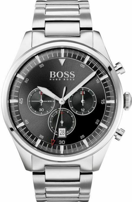 Boss Chronograph 1513712 Herrenuhr aus Edelstahl mit schwarzem Zifferblatt und silbernem Armband