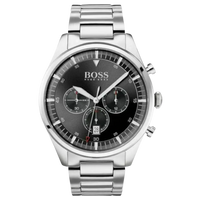 Boss Chronograph 1513712 Herrenuhr aus Edelstahl mit schwarzem Zifferblatt und silbernem Armband