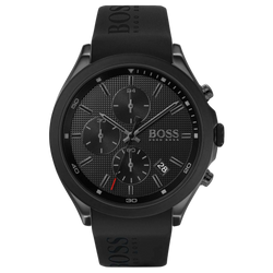 Boss Chronograph 1513720 Herren Schwarz in Vorderansicht mit Silikonarmband