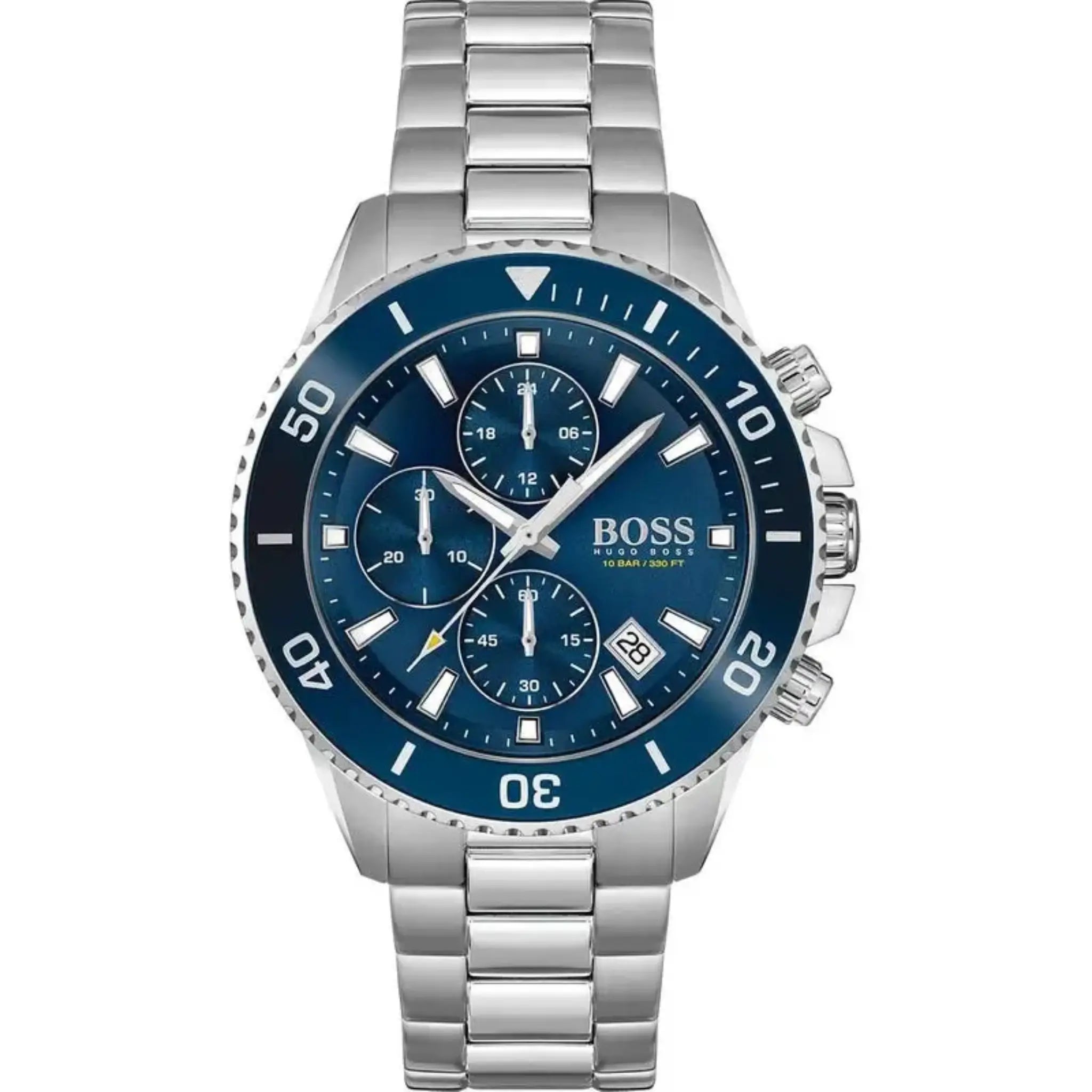 Hugo Boss Chronograph 1513907 Herrenuhr mit blauem Zifferblatt und silbernem Edelstahlarmband – eleganter Herrenchronograph mit Datumsanzeige und Stoppfunktion
