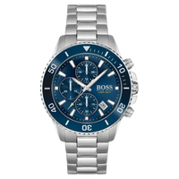Hugo Boss Chronograph 1513907 Herrenuhr mit blauem Zifferblatt und silbernem Edelstahlarmband – eleganter Herrenchronograph mit Datumsanzeige und Stoppfunktion