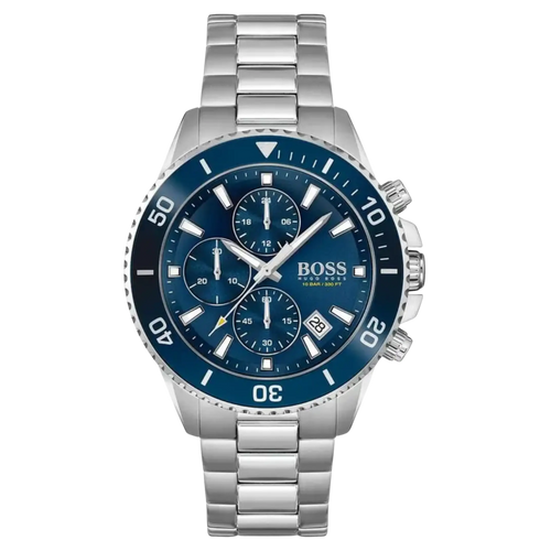 Hugo Boss Chronograph 1513907 Herrenuhr mit blauem Zifferblatt und silbernem Edelstahlarmband – eleganter Herrenchronograph mit Datumsanzeige und Stoppfunktion