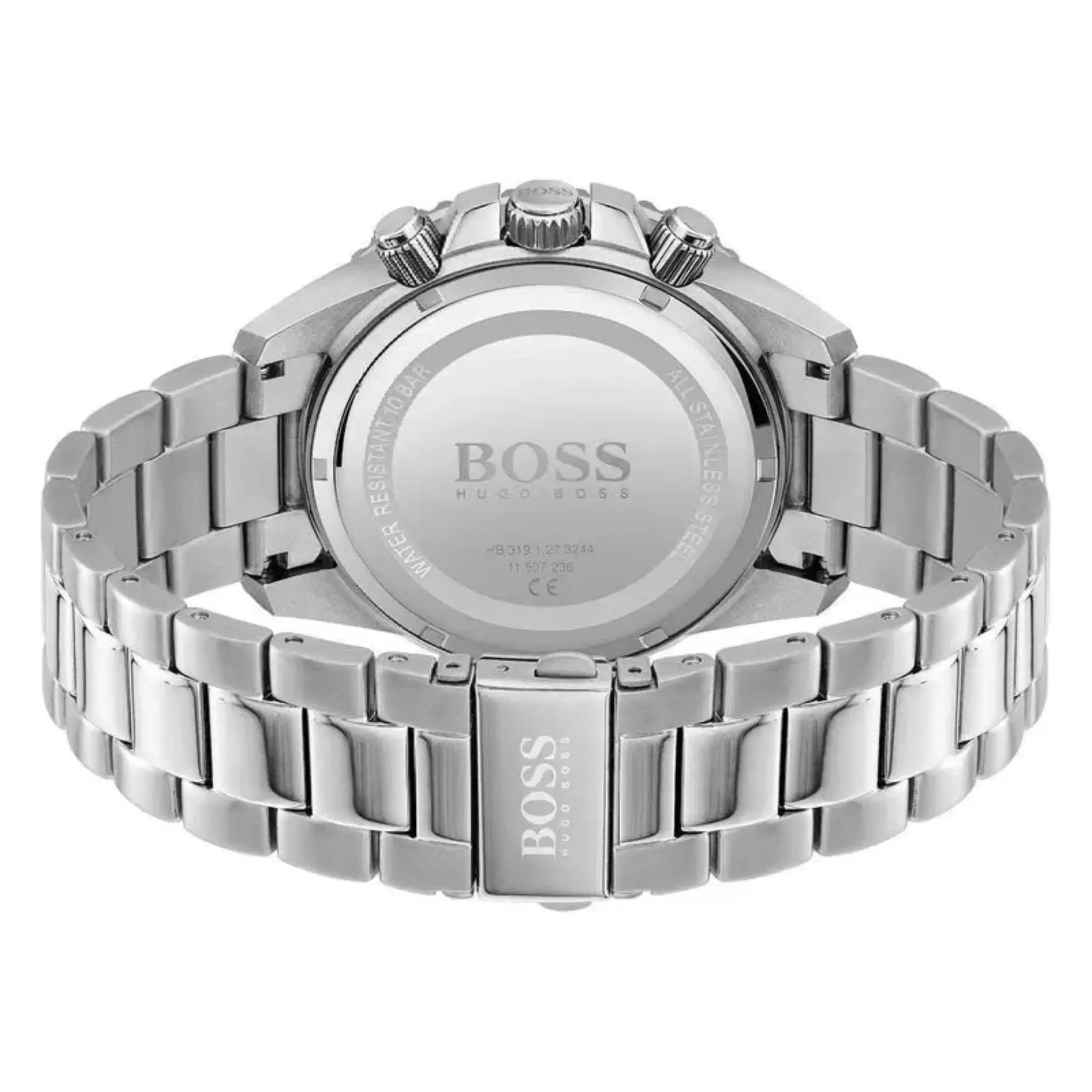 Hugo Boss Chronograph 88342925 Rückseite mit Edelstahlarmband und Gehäuseboden