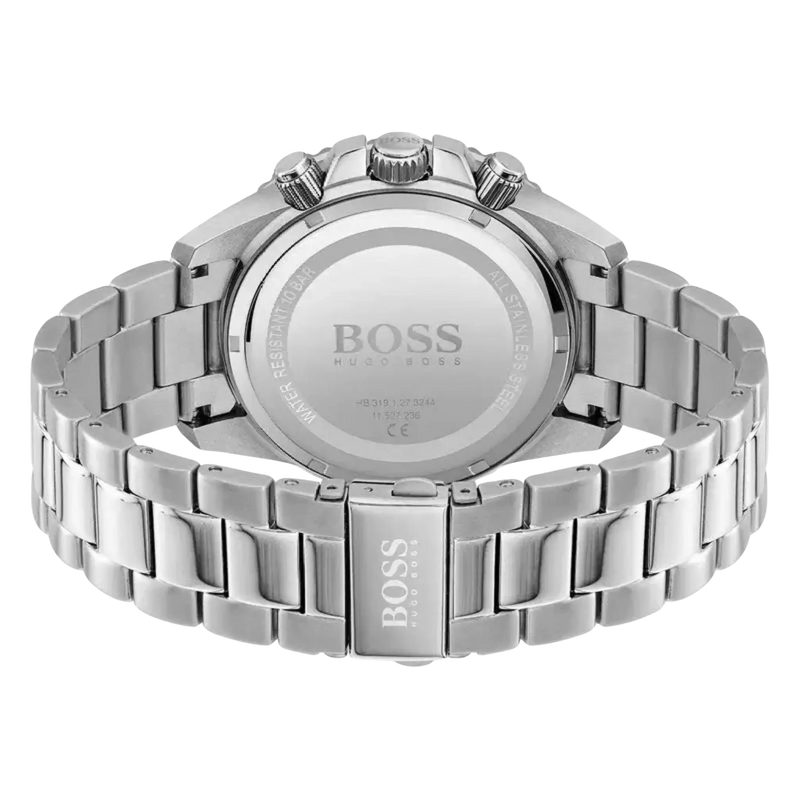 Hugo Boss Chronograph 88342925 Rückseite mit Edelstahlarmband und Gehäuseboden