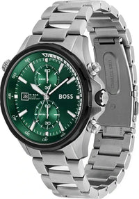 Hugo Boss Globetrotter 1513930 Herrenuhr mit grünem Zifferblatt und Edelstahlarmband