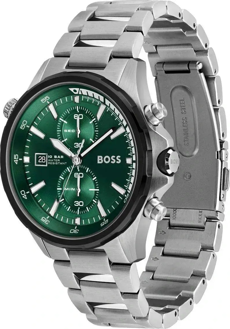 Hugo Boss Globetrotter 1513930 Herrenuhr mit grünem Zifferblatt und Edelstahlarmband