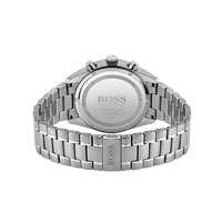 BOSS Herrenuhr 1513494 Chronograph Rueckseite Edelstahl Silber Gehaeuseboden graviert Armband Detail