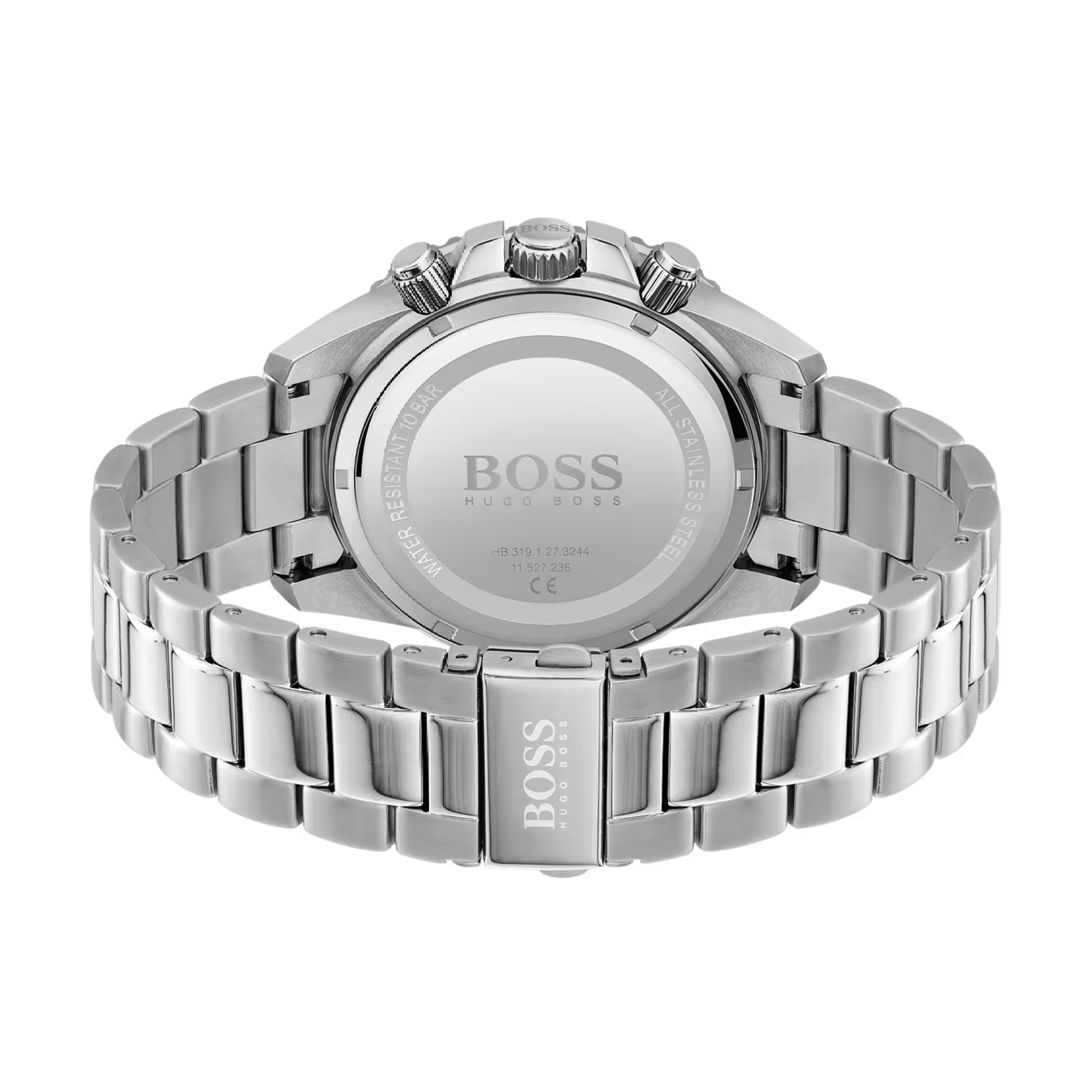 Hugo Boss Herrenuhr Modell 1513907 Rueckseite mit Edelstahlarmband und Gehaeuse