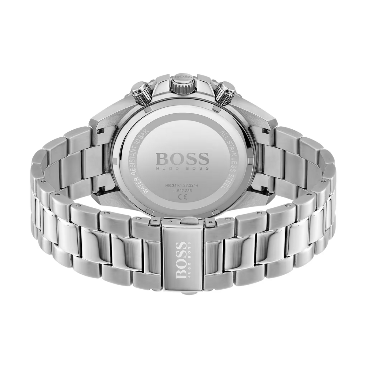 Hugo Boss Herrenuhr Modell 1513907 Rueckseite mit Edelstahlarmband und Gehaeuse