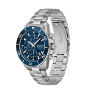 Hugo Boss Herrenuhr Modell 1513907 mit blauem Zifferblatt und Edelstahlarmband in Seitenansicht