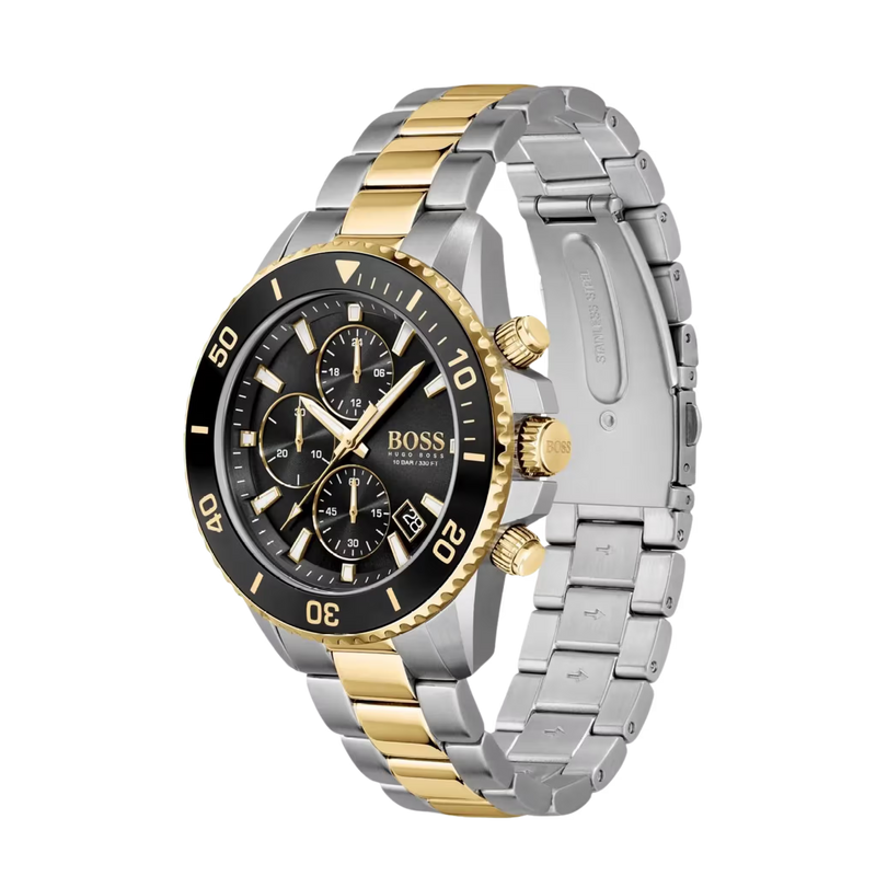 BOSS Herrenuhr 1513908 Chronograph Seitenansicht Edelstahl Armband Gold Silber Detailansicht