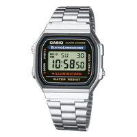 Casio Unisexuhr Vintage A168WA-1YES silberne Digitaluhr mit Edelstahlarmband und beleuchtetem Display