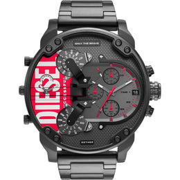 Diesel Chronograph Mr. Daddy 2.0 DZ7463 – Herren XXL Uhr mit 4 Zeitzonen, Edelstahlgehäuse und rotem Akzent