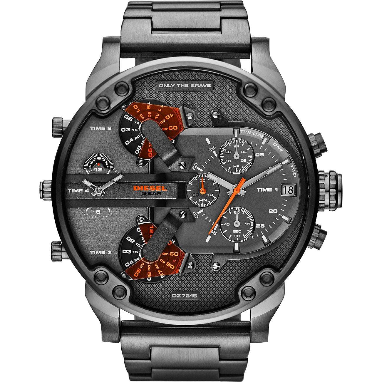 Diesel Chronograph Mr. Daddy DZ7315 – graue XXL Herrenuhr mit orangefarbenen Akzenten, Edelstahlgehäuse und markantem Chronographen-Design