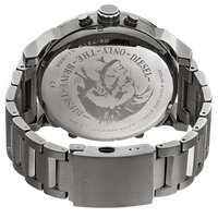 Diesel Chronograph Mr. Daddy DZ7315 – Rückseite der Edelstahl-Herrenuhr mit Diesel Logo und Gravur „Only The Brave“