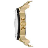 Diesel Herrenuhr Mr. Daddy 2.0 DZ7333 Seitansicht – massives goldfarbenes Edelstahlgehäuse mit markanter Krone und Chronographen-Drückern