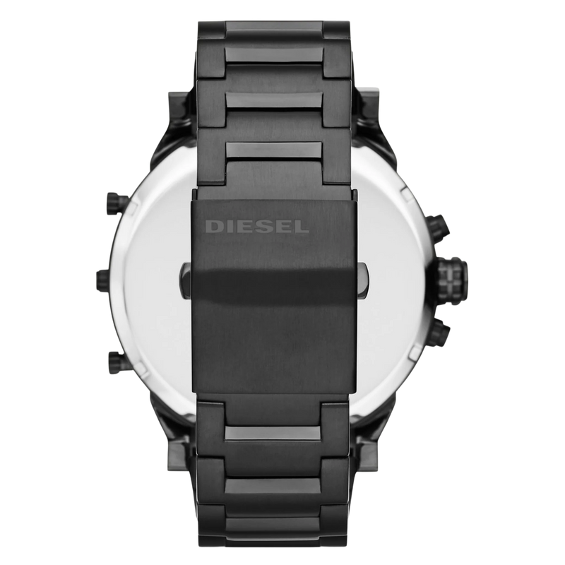 Diesel Herrenuhr Mr. Daddy DZ7313 – Rückseite mit schwarzem Edelstahlarmband und Diesel Gravur