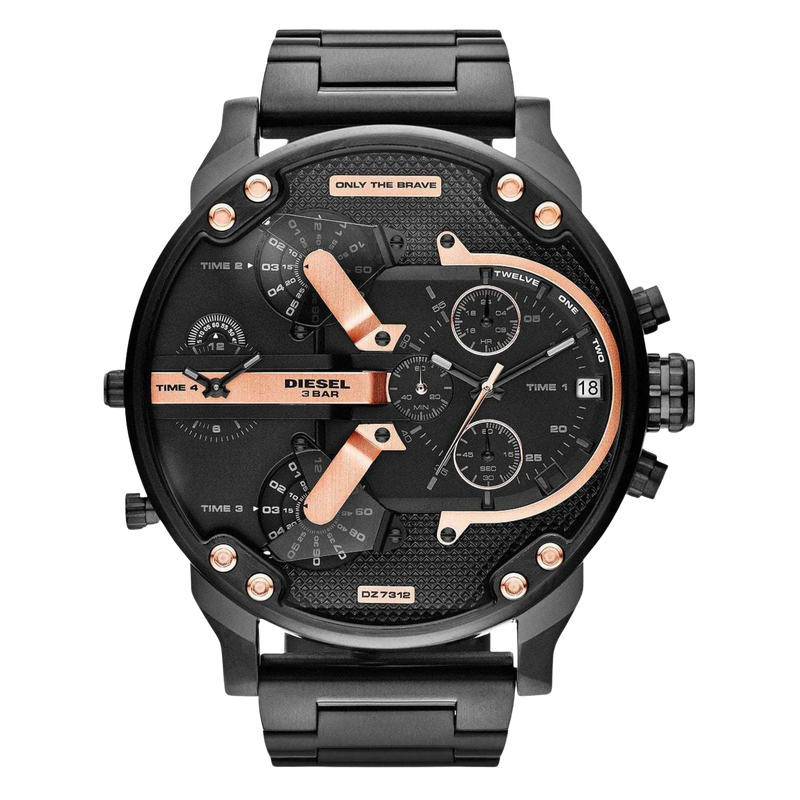 Diesel Herrenuhr Mr. Daddy DZ7313 – Schwarzer Chronograph mit roségoldenen Akzenten und Edelstahlarmband