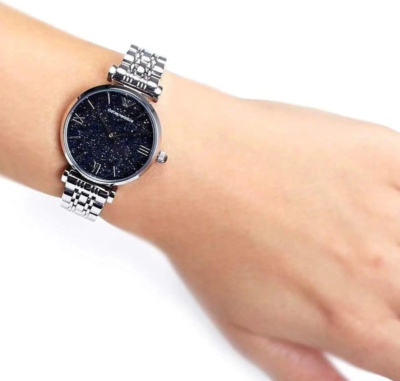 Emporio Armani AR11091 Damenuhr blau silber Edelstahl elegant am Handgelenk